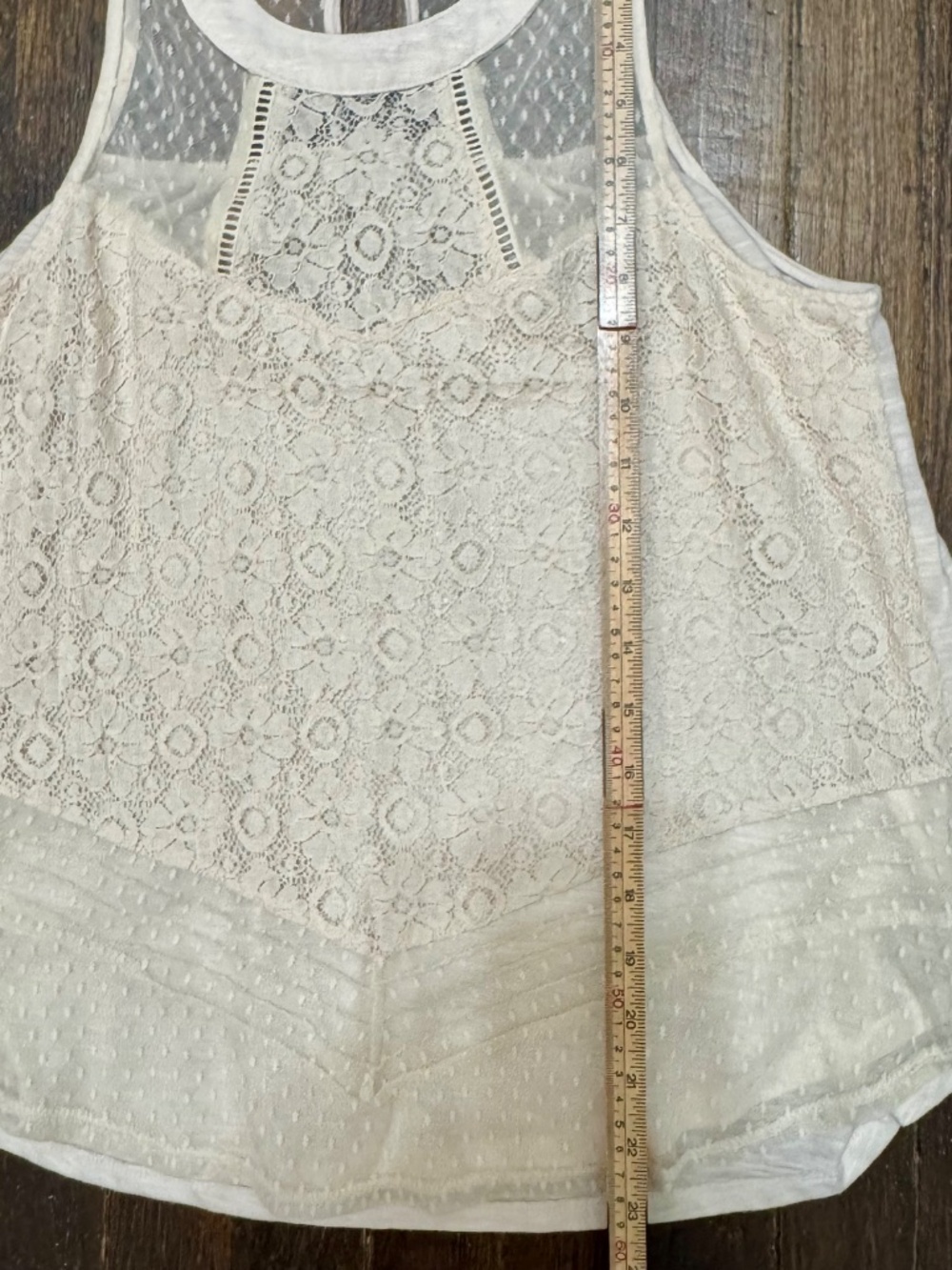 Hint of Mint Sleeveless Lace Mesh Peplum Tank Top Ivory Medium Boho Feminine - Picture 11 of 12